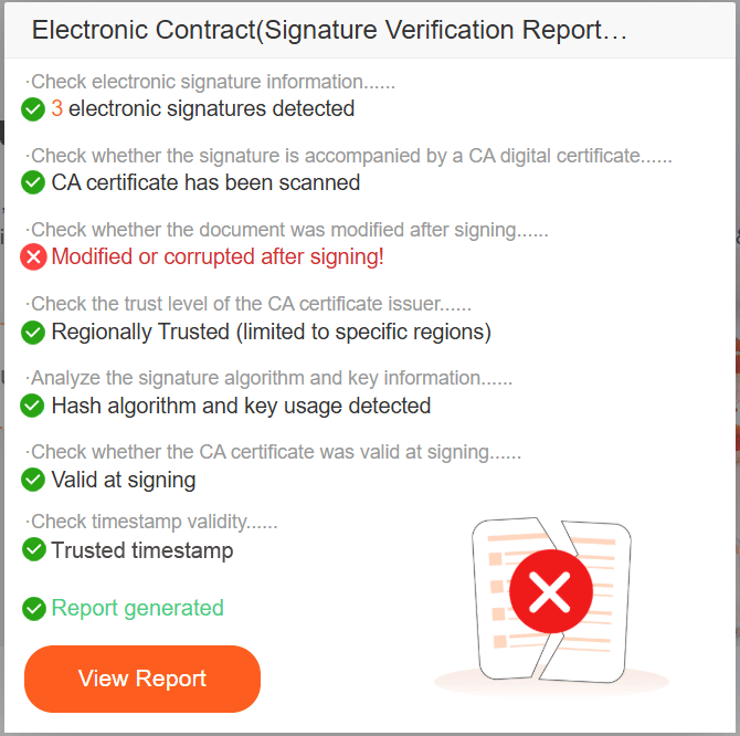Scenario 3 - Document tampered